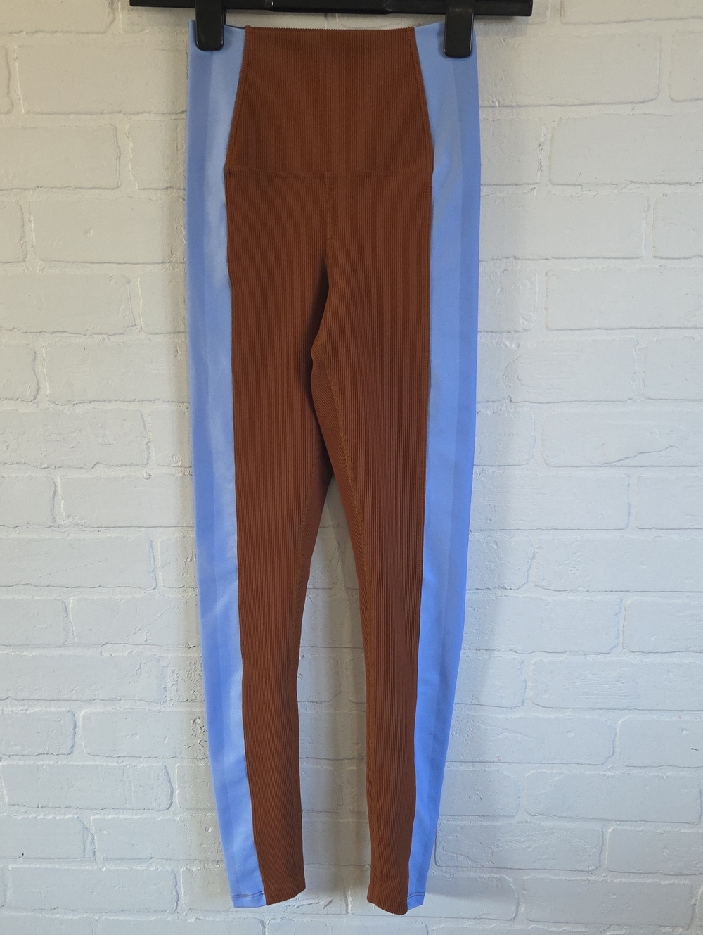 Beach Riot Brown Ribbed Leggings with Light Blue Side Panels